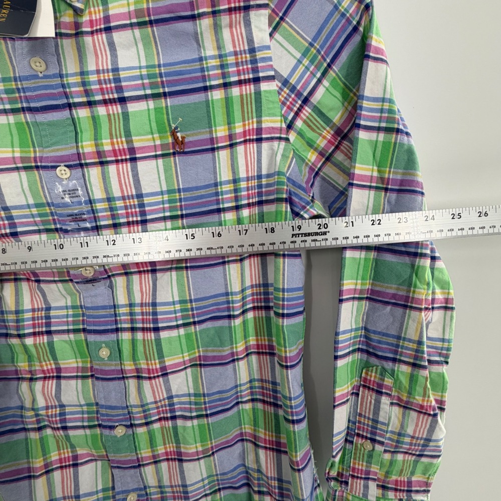 Polo Ralph Lauren Mens Slim Fit Plaid Button Down Shirt Green Blue L NWT - Picture 6 of 9